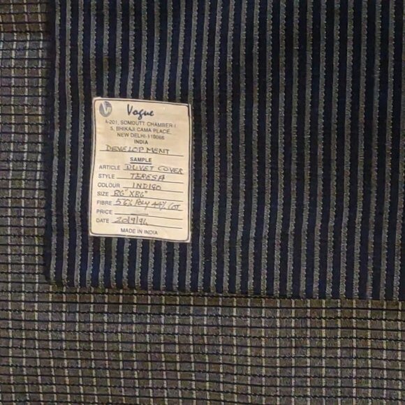 VTG Vogue Sample Denim Duvet Cover RARE Heavy Striped Check 2 Sided 86" x 86" - Picture 7 of 14